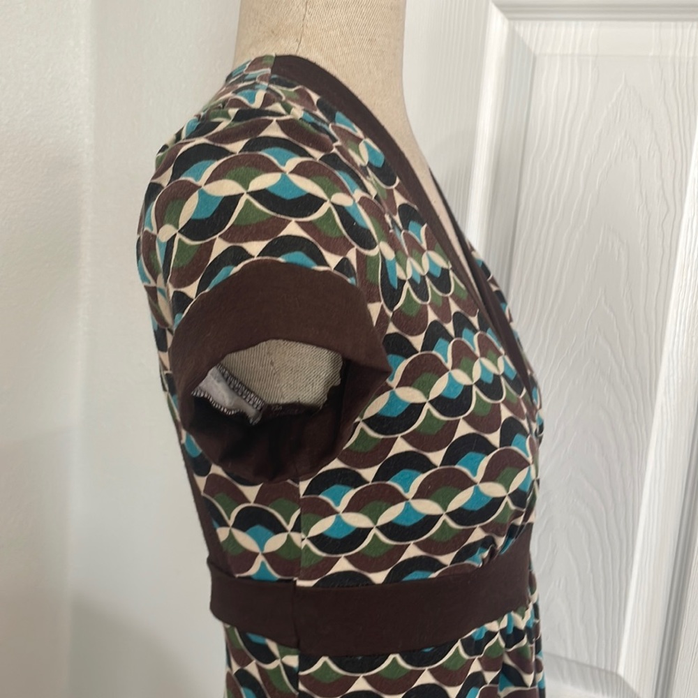 Vintage Wet Seal dress cut out back geometric pattern brown turquoise size L - Picture 5 of 10